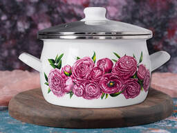 Кастрюля стальная эмалированная с деколью